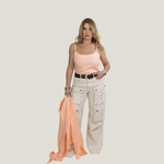 Conjunto Lina – Blusa e Regata em Linho Pêssego