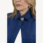 Camisa Lora Linho Azul Marinho 