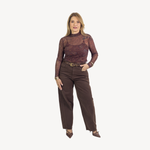 Calça Jeans Barrel Marrom Karen