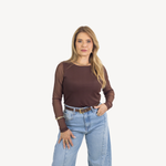 Blusa Manga Tule Marrom Camila 