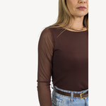 Blusa Manga Tule Marrom Camila 