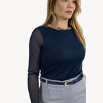 Blusa Manga Tule Azul Marinho Camila 