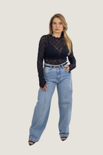 Body Rendado Manga Longa Zara Preto