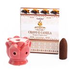 Kit Incensário Indiano Cascata Vermelho e Incenso Cravo e Canela