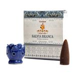Kit Incensário Indiano Cascata Azul e Incenso Sálvia Branca