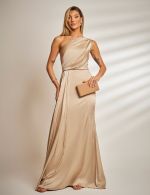 Vestido Longo Champagne em Cetim Giulia
