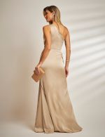 Vestido Longo Champagne em Cetim Giulia