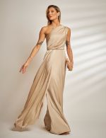 Vestido Longo Champagne em Cetim Giulia