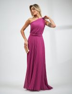 Vestido Longo Fucsia Plissado Megan