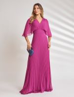 Vestido Longo Plissado Fucsia Tereza