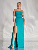 Vestido Longo Verde Petroleo em Cetim Junia