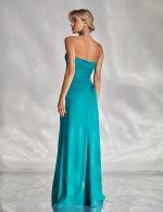 Vestido Longo Verde Petroleo em Cetim Junia