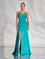 Vestido Longo Verde Petroleo em Cetim Junia