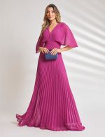 Vestido Longo Plissado Fucsia Tereza