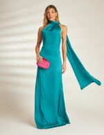 Vestido Longo Verde Petroleo em Cetim Milena