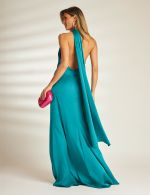 Vestido Longo Verde Petroleo em Cetim Milena