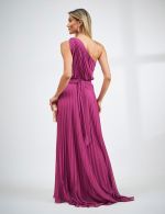 Vestido Longo Fucsia Plissado Megan