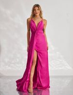 Vestido Longo Fucsia em Cetim Chloe