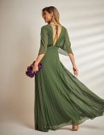 Vestido Longo Verde Oliva Plissado Tereza