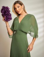 Vestido Longo Verde Oliva Plissado Tereza