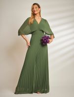 Vestido Longo Verde Oliva Plissado Tereza
