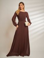 Vestido Longo Marrom Plissado Joana