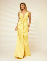 Vestido Longo Amarelo em Cetim Chloe