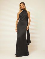 Vestido Longo Preto em Cetim Milena