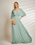 Vestido Longo Verde Sage Plissado Tereza