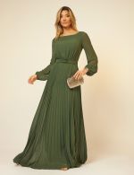 Vestido Longo Verde Oliva Plissado Joana