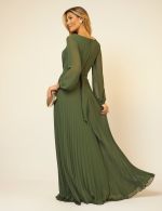 Vestido Longo Verde Oliva Plissado Joana