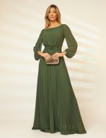 Vestido Longo Verde Oliva Plissado Joana