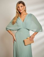 Vestido Longo Verde Sage Plissado Tereza