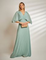 Vestido Longo Verde Sage Plissado Tereza
