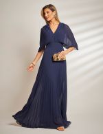 Vestido Longo Azul Marinho Plissado Tereza