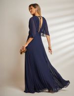 Vestido Longo Azul Marinho Plissado Tereza