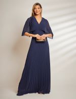 Vestido Longo Azul Marinho Plissado Tereza