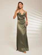 Vestido Longo Verde Oliva em Cetim Isis
