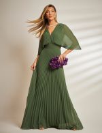 Vestido Longo Verde Oliva Plissado Tereza