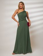 Vestido Longo Verde Oliva Plissado Fernanda