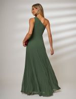Vestido Longo Verde Oliva Plissado Fernanda