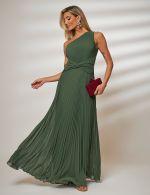 Vestido Longo Verde Oliva Plissado Fernanda