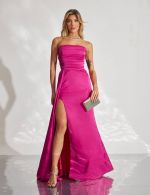 Vestido Longo Fucsia em Cetim Junia