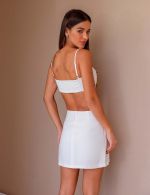 Conjunto Blazer Cropped Saia Branco Rafaela