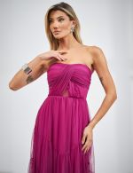 Vestido Longo Fucsia em Tule Sandy