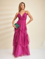 Vestido Longo em Tule Fucsia Soraia