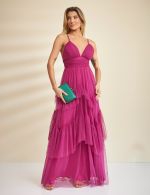 Vestido Longo em Tule Fucsia Soraia