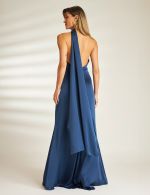 Vestido Longo Azul Marinho em Cetim Milena