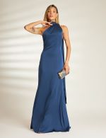 Vestido Longo Azul Marinho em Cetim Milena