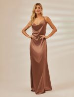 Vestido Longo Marrom em Cetim Isis